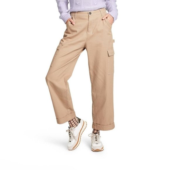 Women's Mid-Rise Straight Leg Pocket Pants - Sandy Liang x Target Khaki 16 - Picture 1 of 9